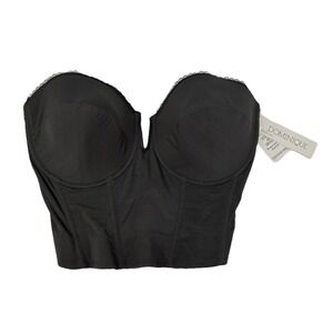 Dominique Black Strapless Longline Bra Bustier 38F Bridal Corset Lingerie NWT